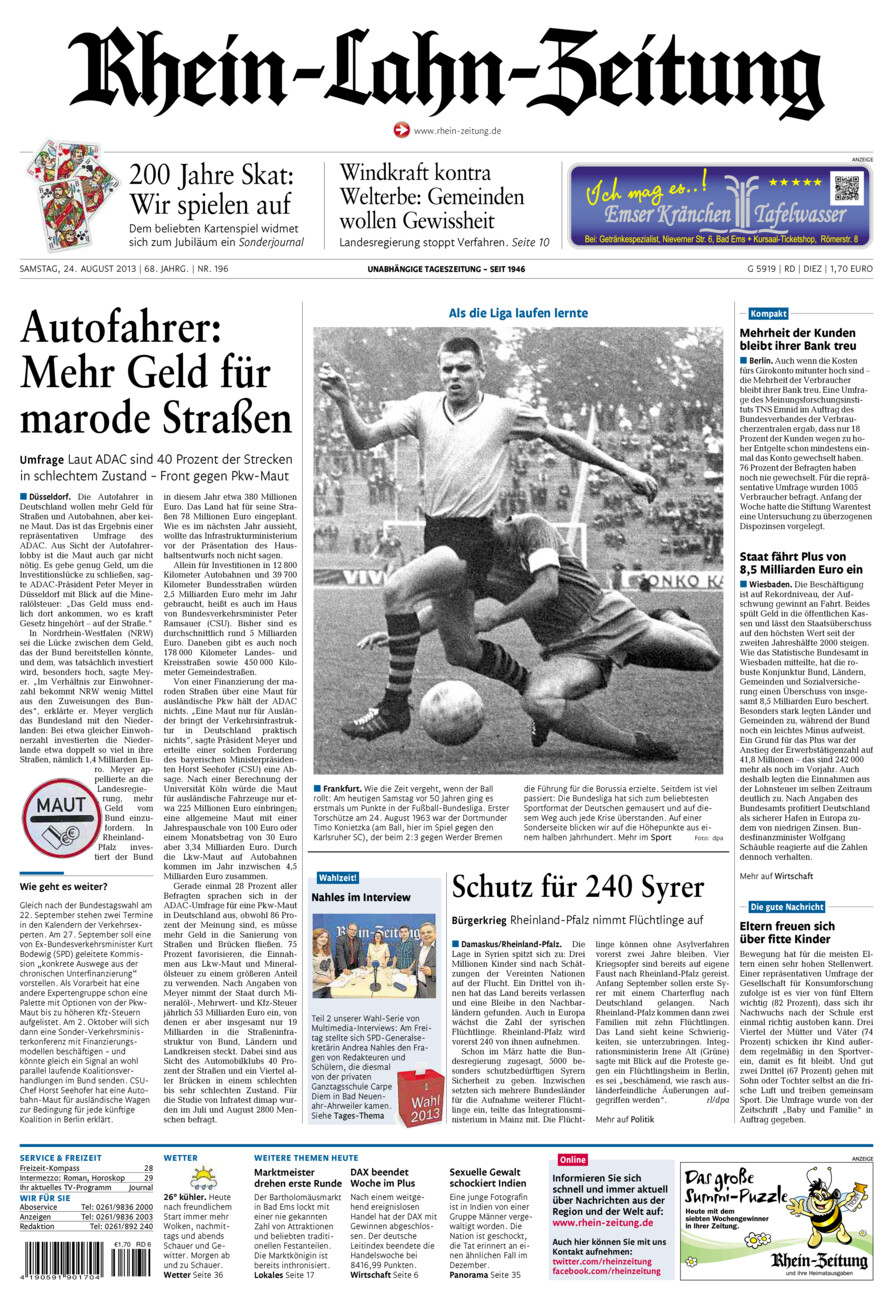 Rhein-Lahn-Zeitung Diez (Archiv) vom Samstag, 24.08.2013