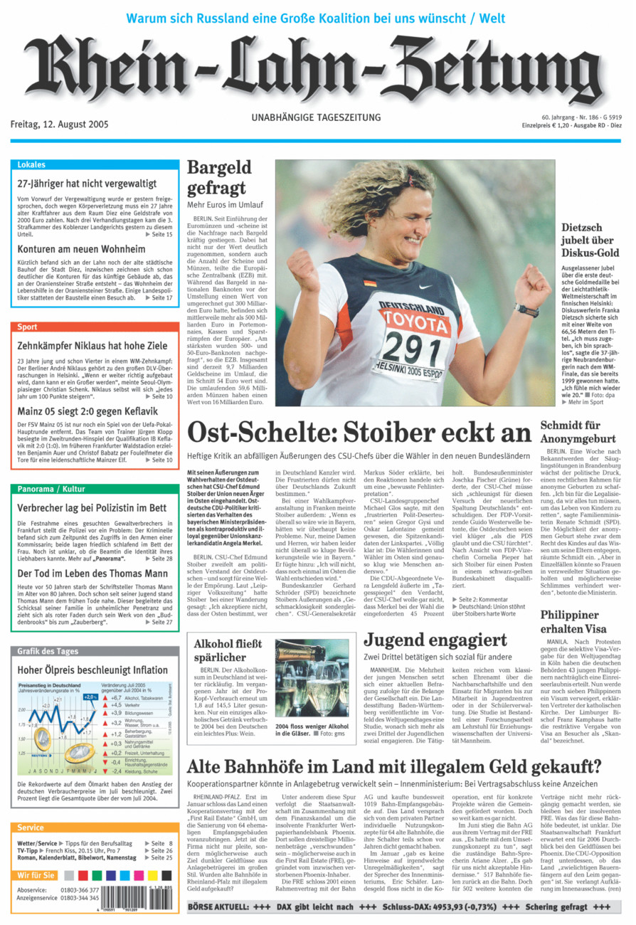 Rhein-Lahn-Zeitung Diez (Archiv) vom Freitag, 12.08.2005