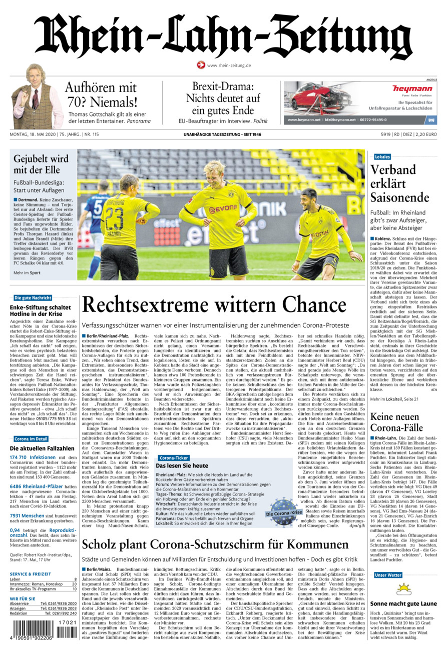 Rhein-Lahn-Zeitung Diez (Archiv) vom Montag, 18.05.2020