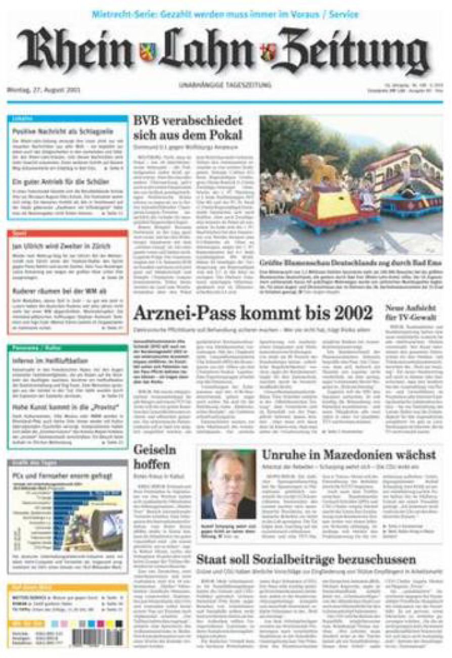 Rhein-Lahn-Zeitung Diez (Archiv) vom Montag, 27.08.2001