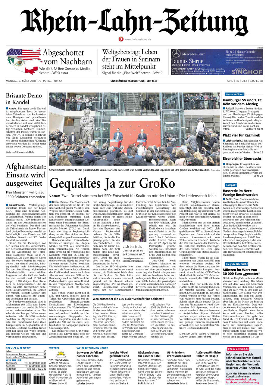 Rhein-Lahn-Zeitung Diez (Archiv) vom Montag, 05.03.2018
