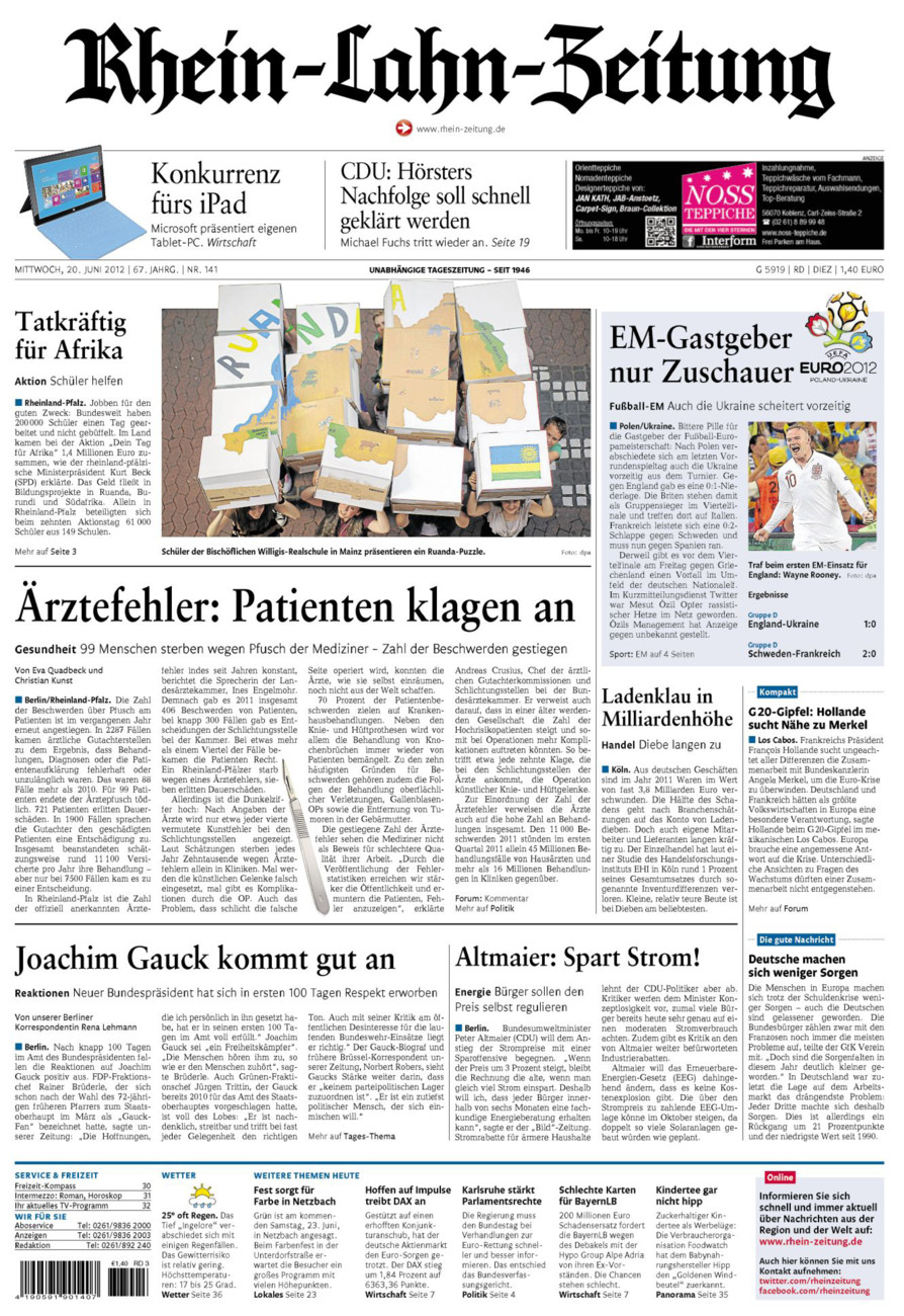 Rhein-Lahn-Zeitung Diez (Archiv) vom Mittwoch, 20.06.2012