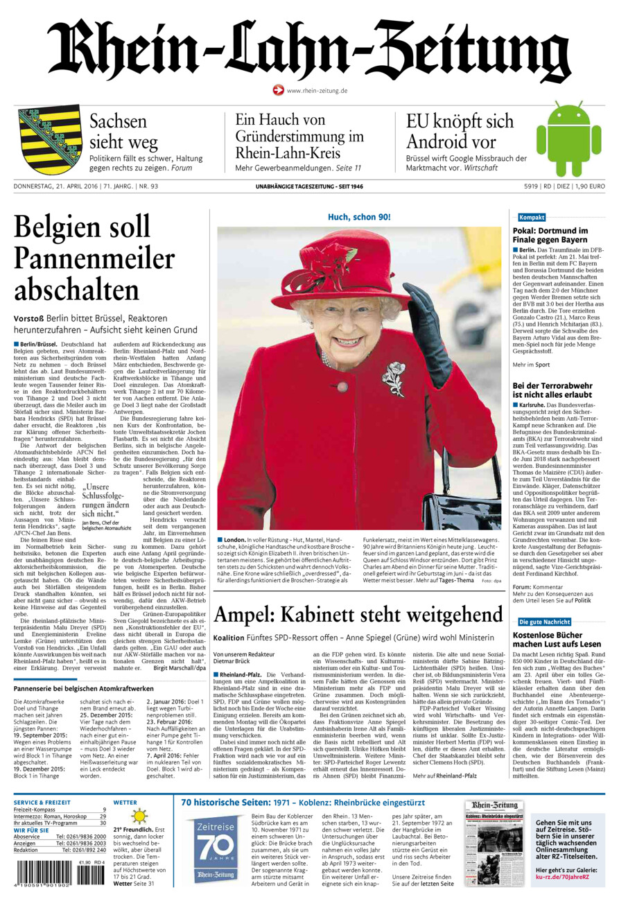 Rhein-Lahn-Zeitung Diez (Archiv) vom Donnerstag, 21.04.2016