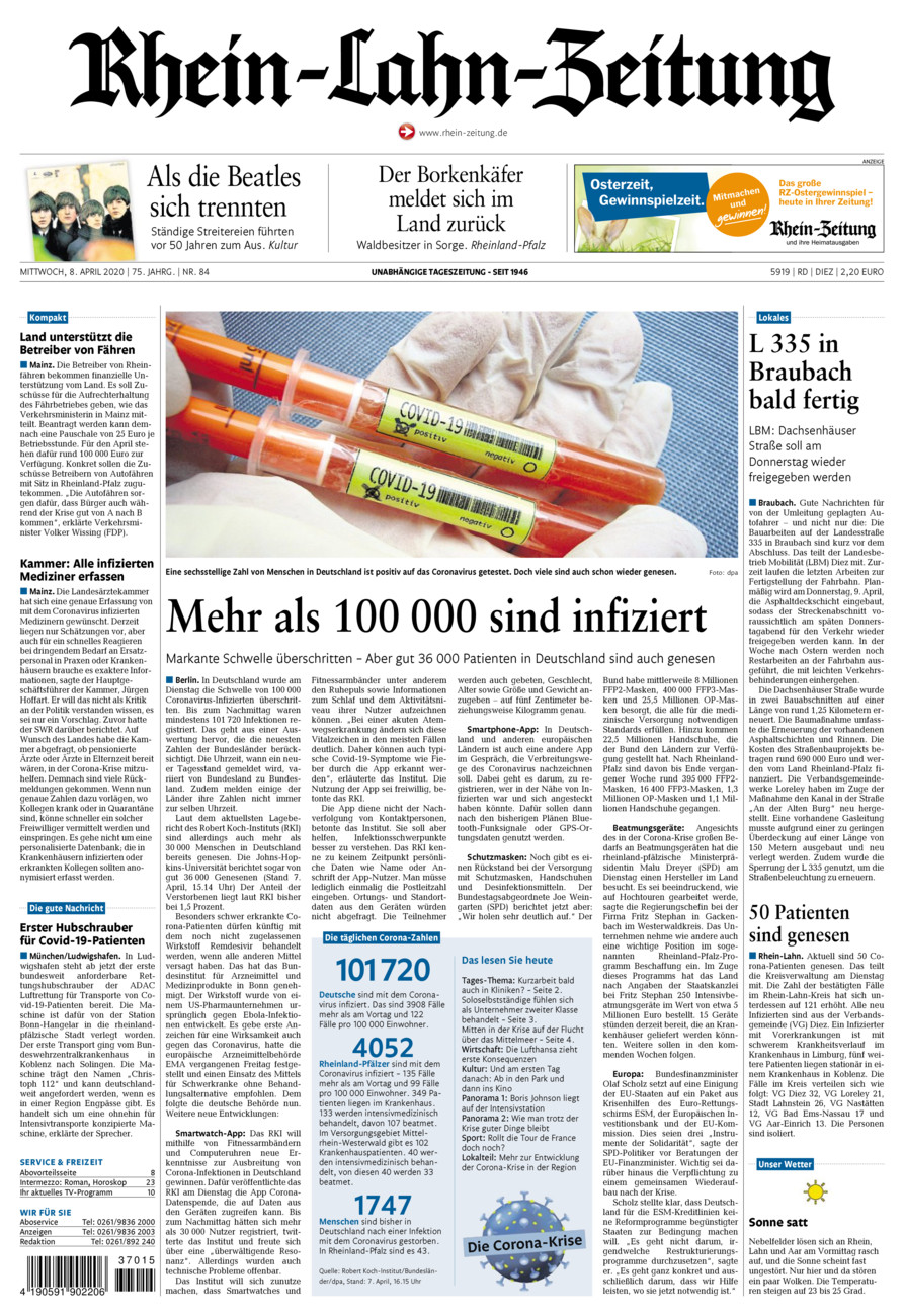 Rhein-Lahn-Zeitung Diez (Archiv) vom Mittwoch, 08.04.2020