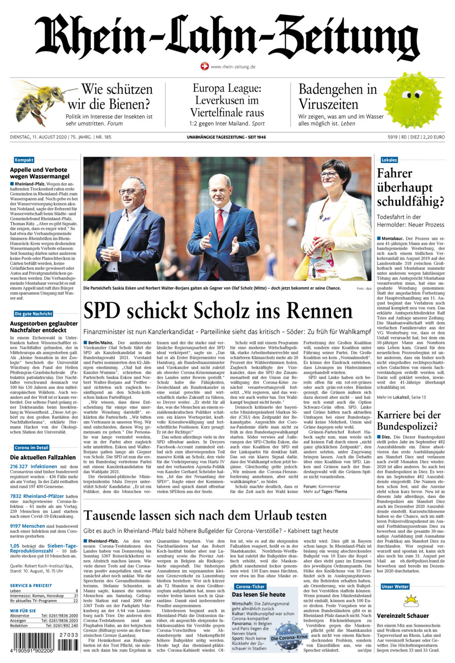 Rhein-Lahn-Zeitung Diez (Archiv) vom Dienstag, 11.08.2020