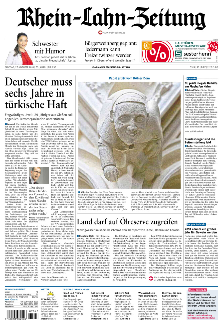 Rhein-Lahn-Zeitung Diez (Archiv) vom Samstag, 27.10.2018