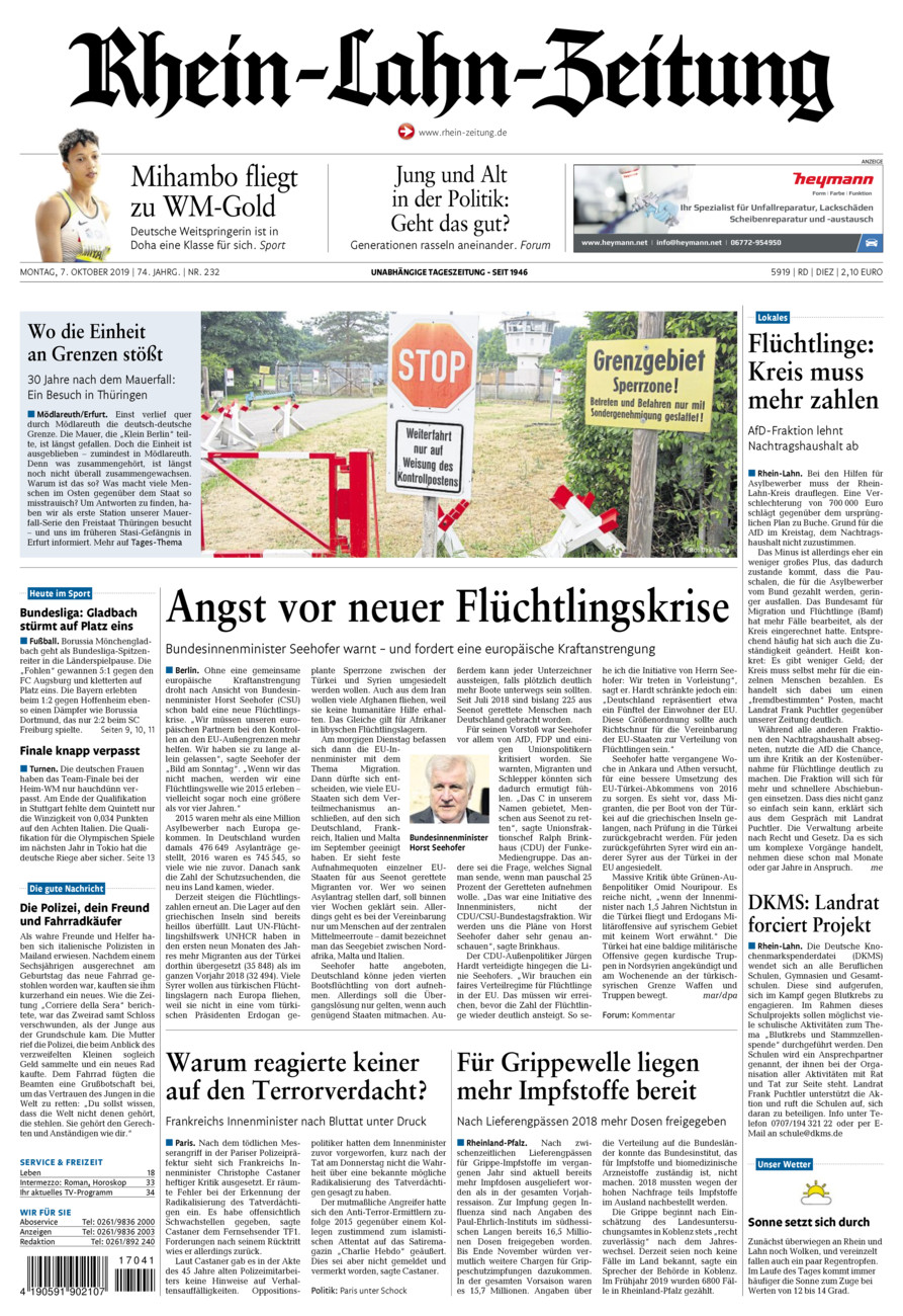 Rhein-Lahn-Zeitung Diez (Archiv) vom Montag, 07.10.2019