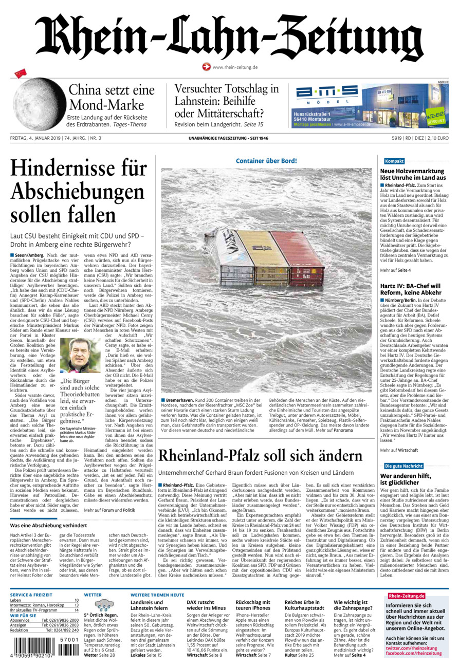 Rhein-Lahn-Zeitung Diez (Archiv) vom Freitag, 04.01.2019