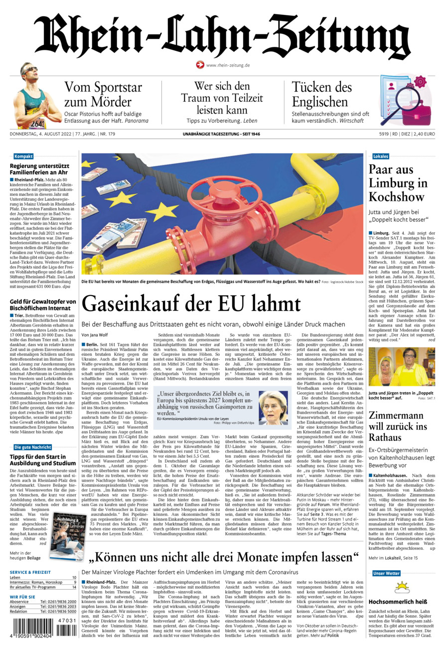 Rhein-Lahn-Zeitung Diez (Archiv) vom Donnerstag, 04.08.2022