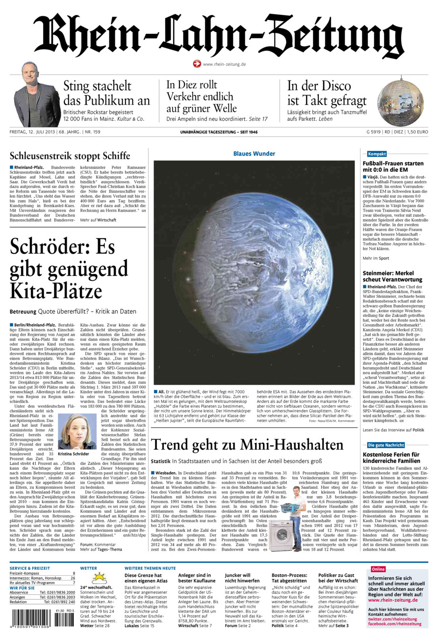 Rhein-Lahn-Zeitung Diez (Archiv) vom Freitag, 12.07.2013