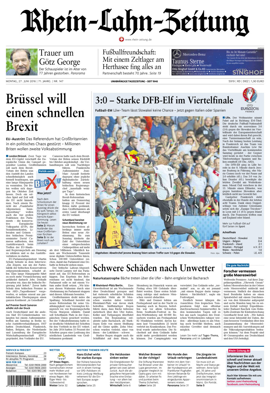 Rhein-Lahn-Zeitung Diez (Archiv) vom Montag, 27.06.2016
