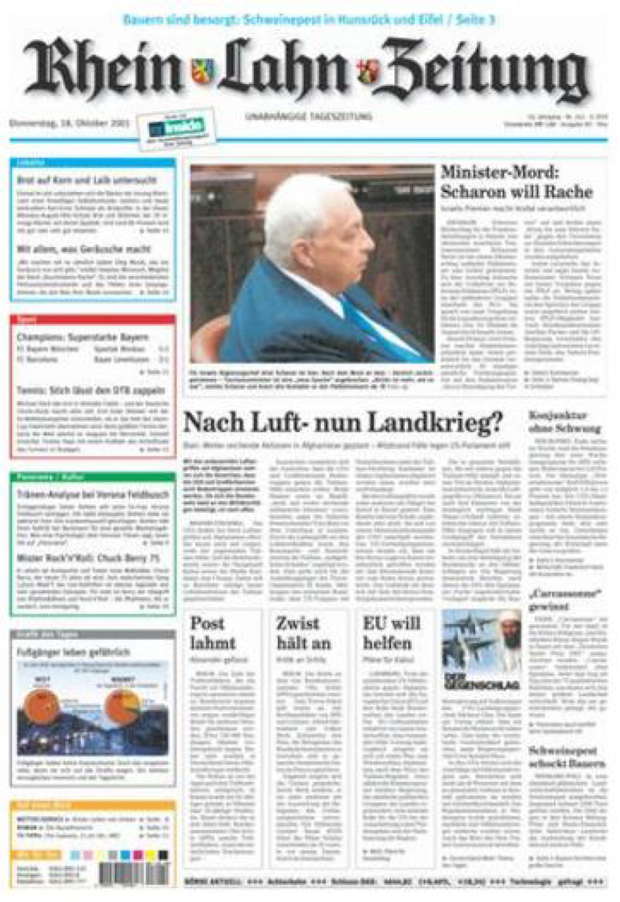 Rhein-Lahn-Zeitung Diez (Archiv) vom Donnerstag, 18.10.2001