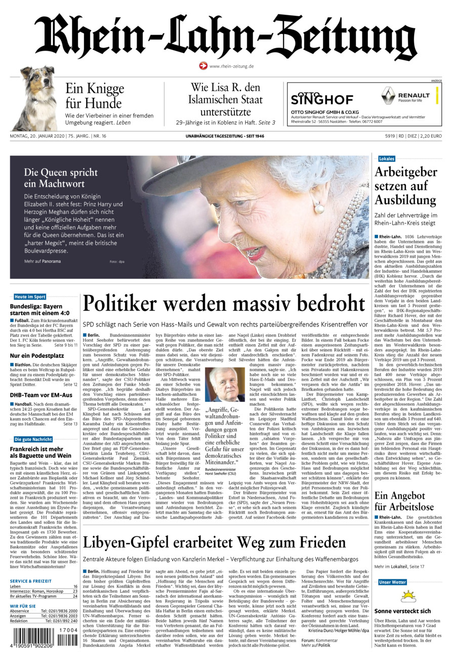 Rhein-Lahn-Zeitung Diez (Archiv) vom Montag, 20.01.2020