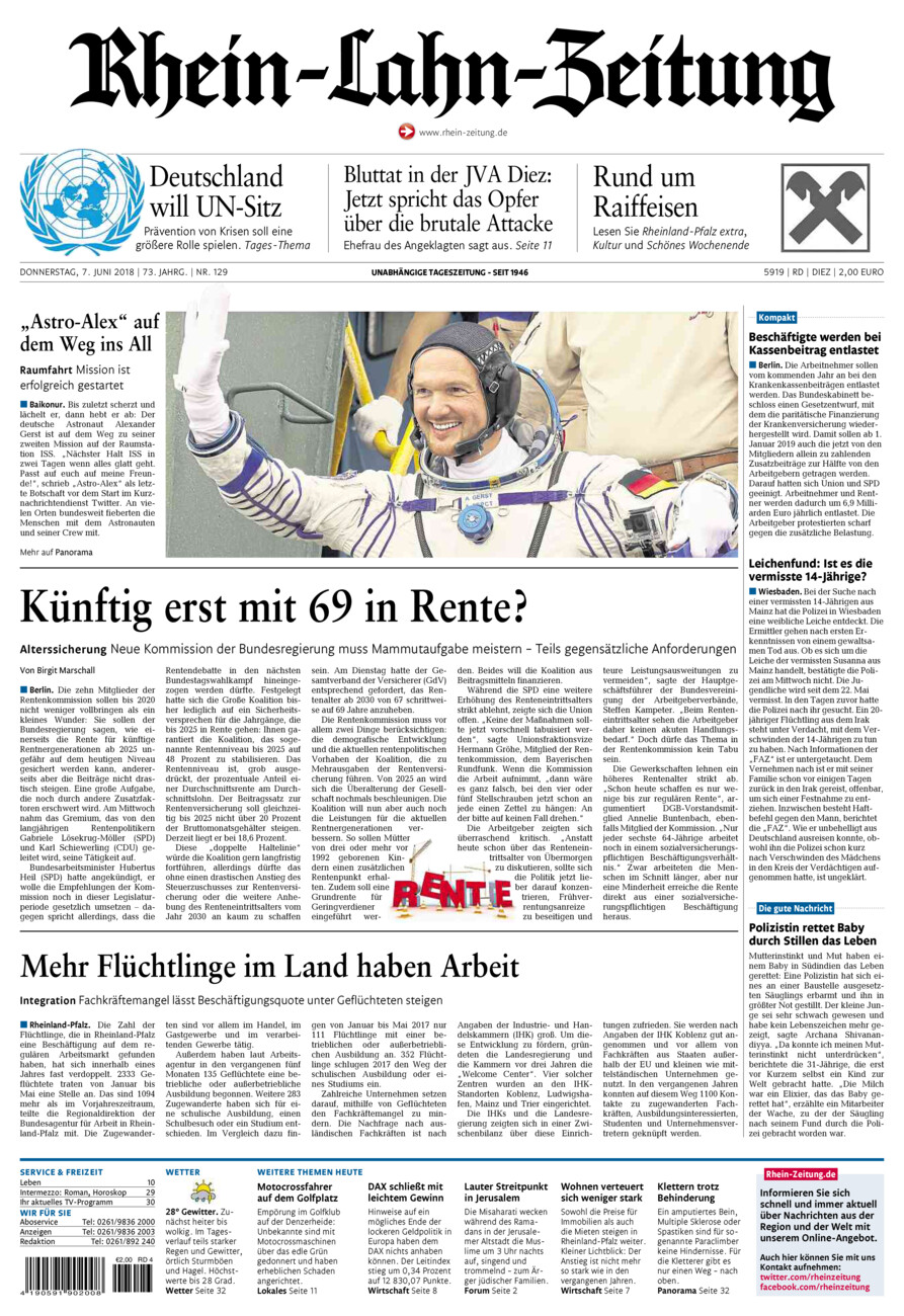 Rhein-Lahn-Zeitung Diez (Archiv) vom Donnerstag, 07.06.2018