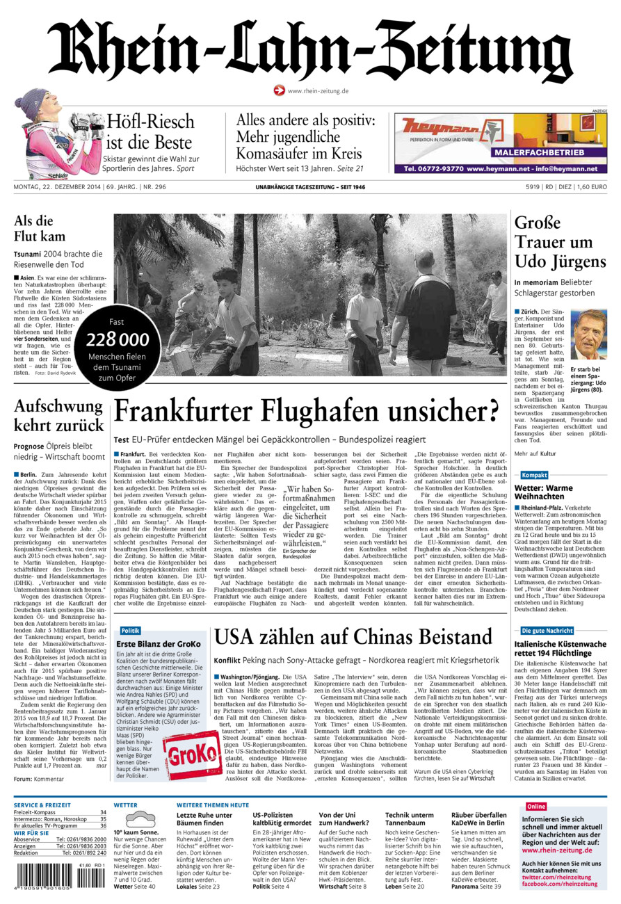 Rhein-Lahn-Zeitung Diez (Archiv) vom Montag, 22.12.2014