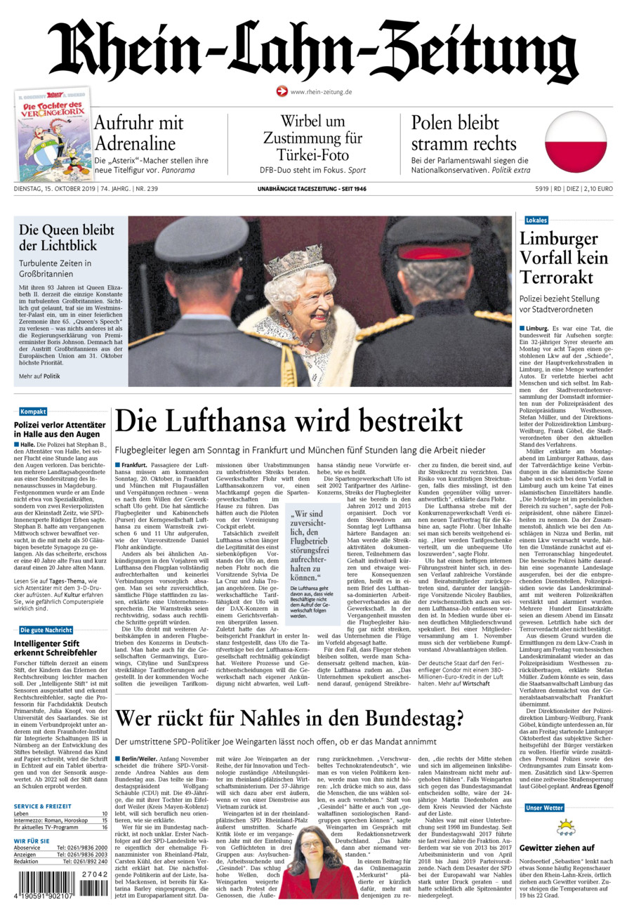 Rhein-Lahn-Zeitung Diez (Archiv) vom Dienstag, 15.10.2019