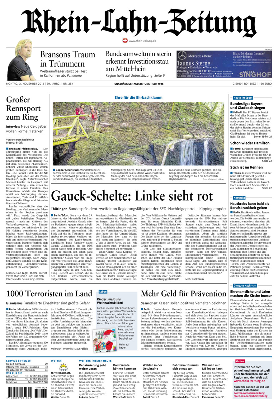 Rhein-Lahn-Zeitung Diez (Archiv) vom Montag, 03.11.2014