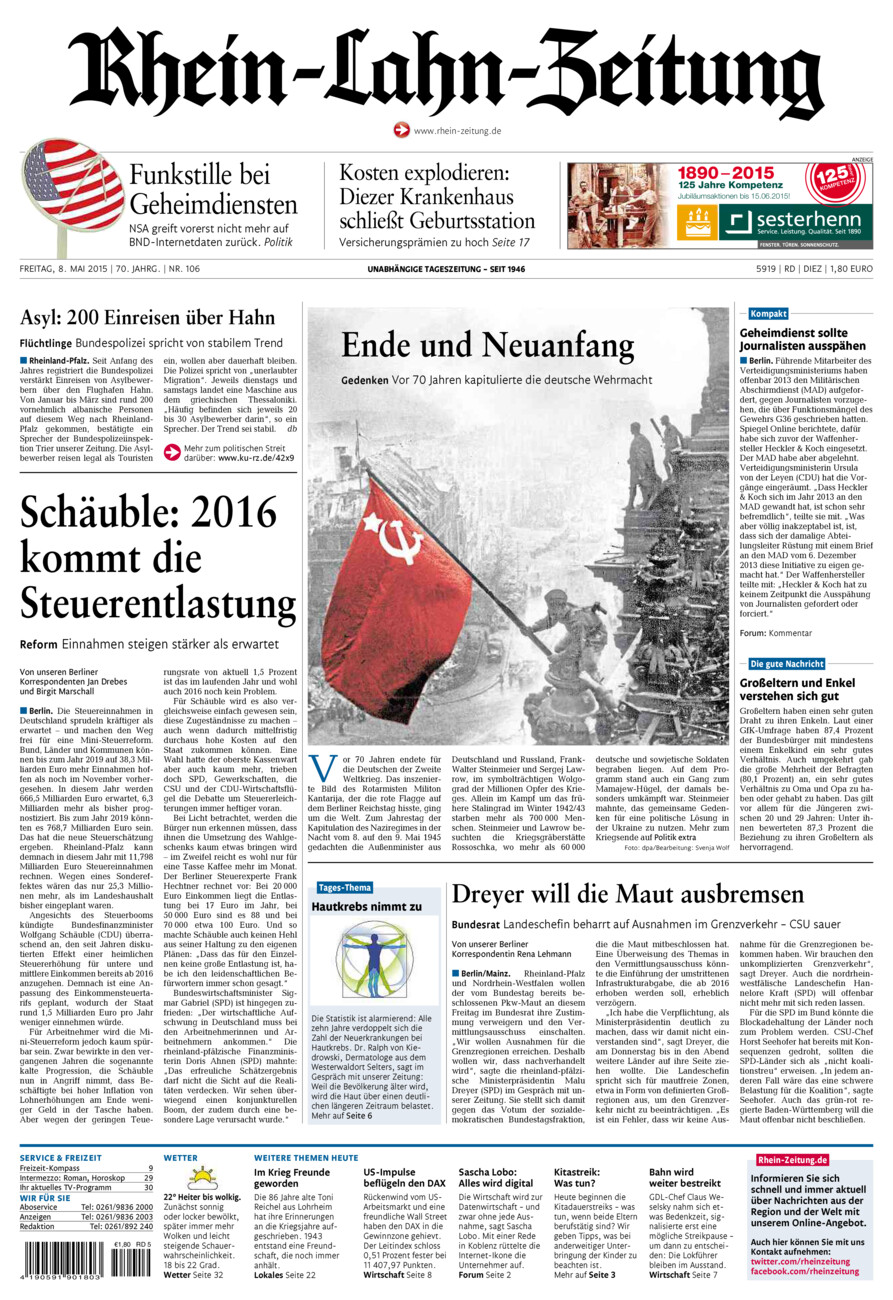 Rhein-Lahn-Zeitung Diez (Archiv) vom Freitag, 08.05.2015