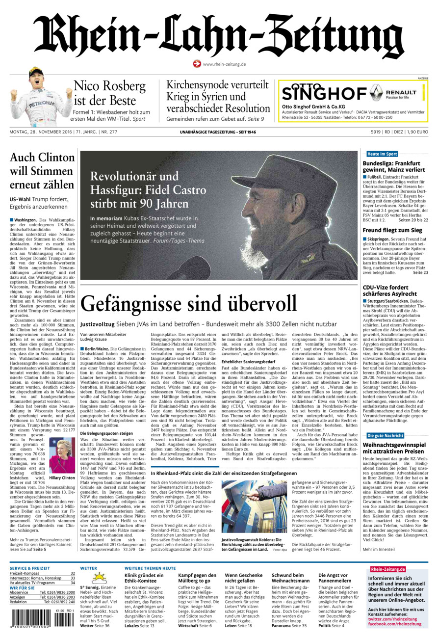 Rhein-Lahn-Zeitung Diez (Archiv) vom Montag, 28.11.2016