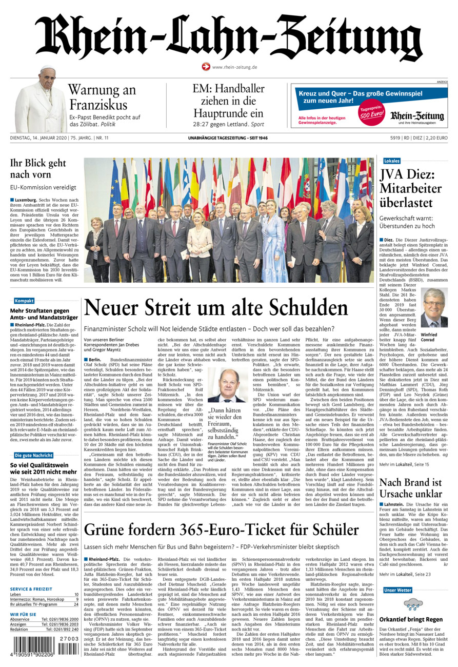 Rhein-Lahn-Zeitung Diez (Archiv) vom Dienstag, 14.01.2020