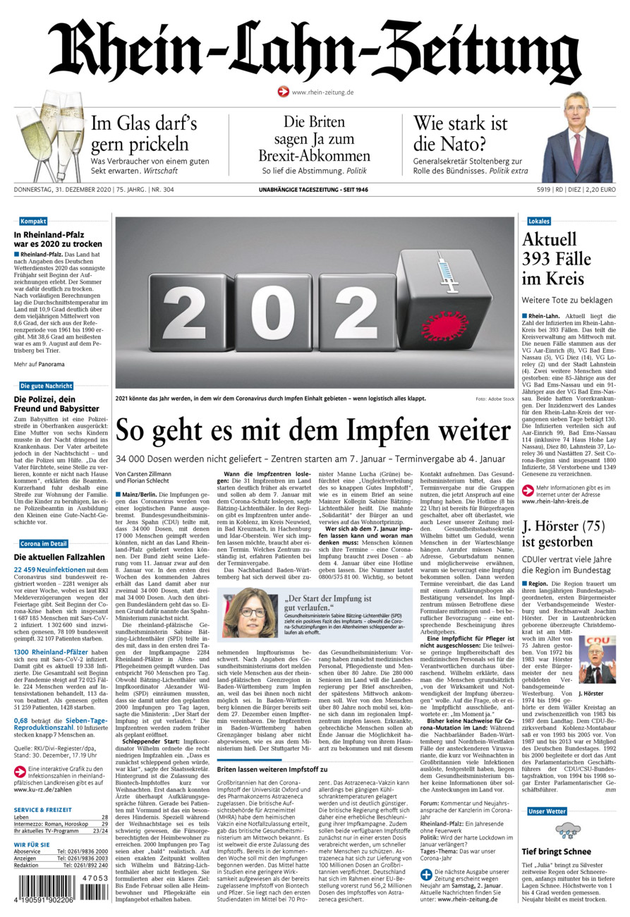 Rhein-Lahn-Zeitung Diez (Archiv) vom Donnerstag, 31.12.2020