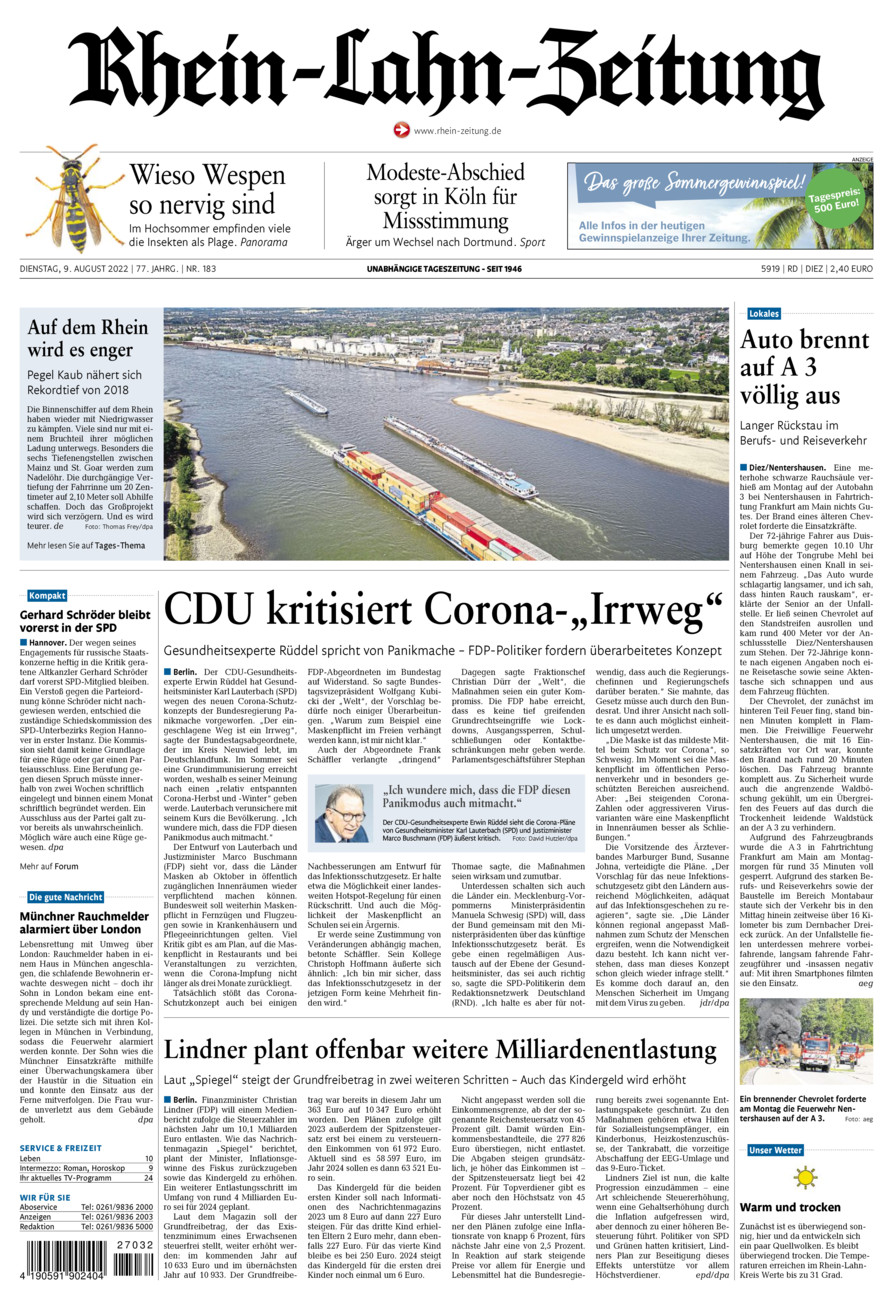 Rhein-Lahn-Zeitung Diez (Archiv) vom Dienstag, 09.08.2022