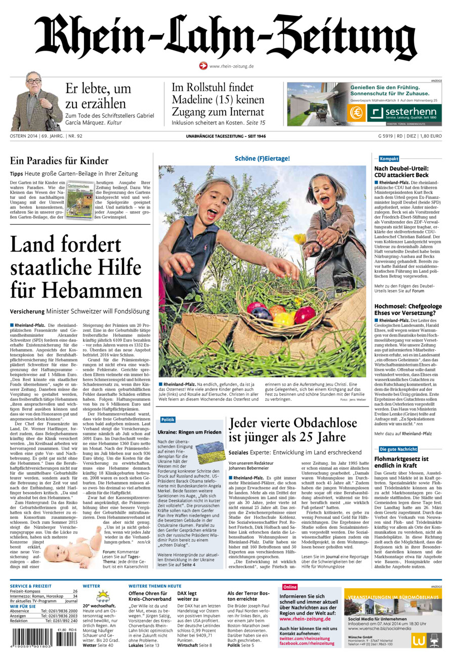 Rhein-Lahn-Zeitung Diez (Archiv) vom Samstag, 19.04.2014