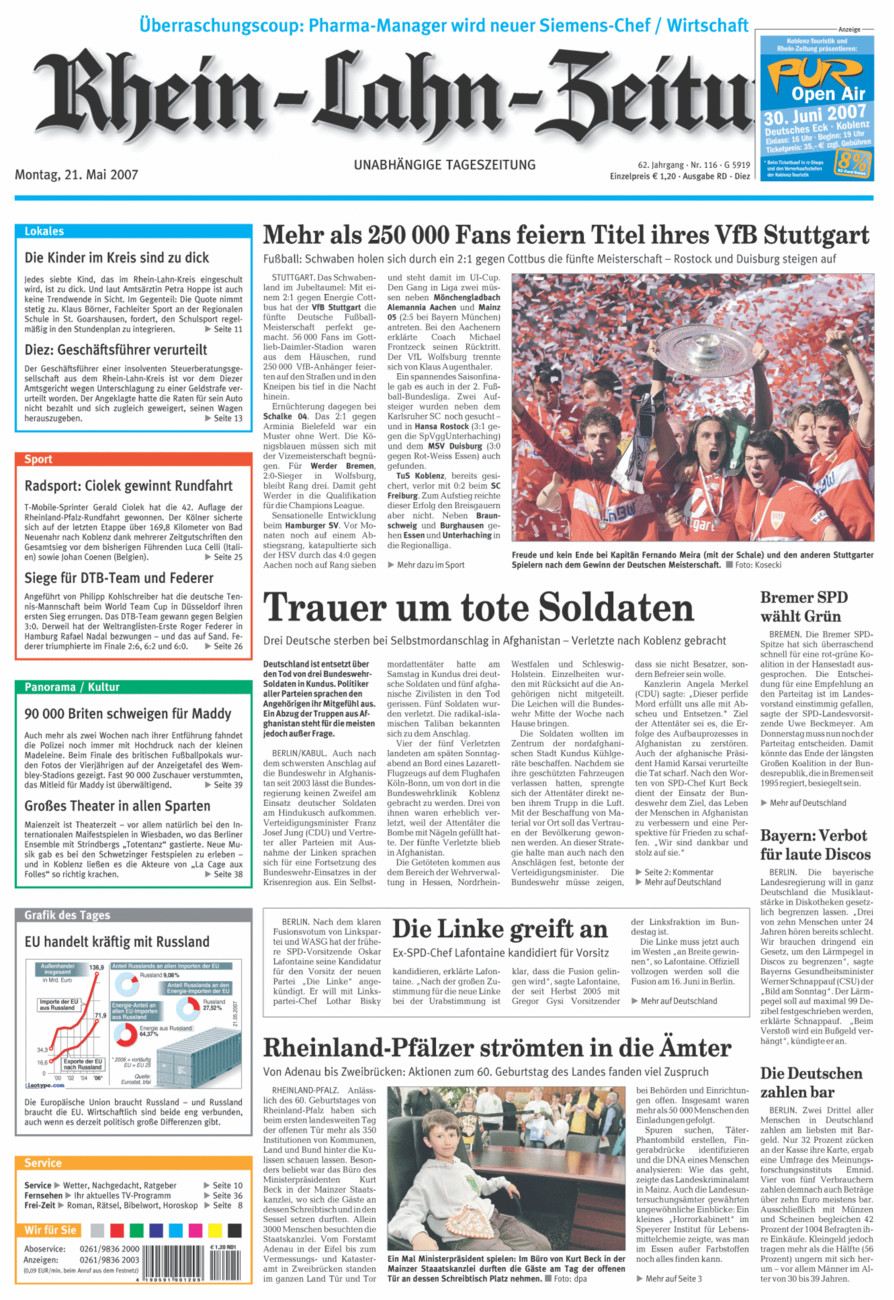 Rhein-Lahn-Zeitung Diez (Archiv) vom Montag, 21.05.2007