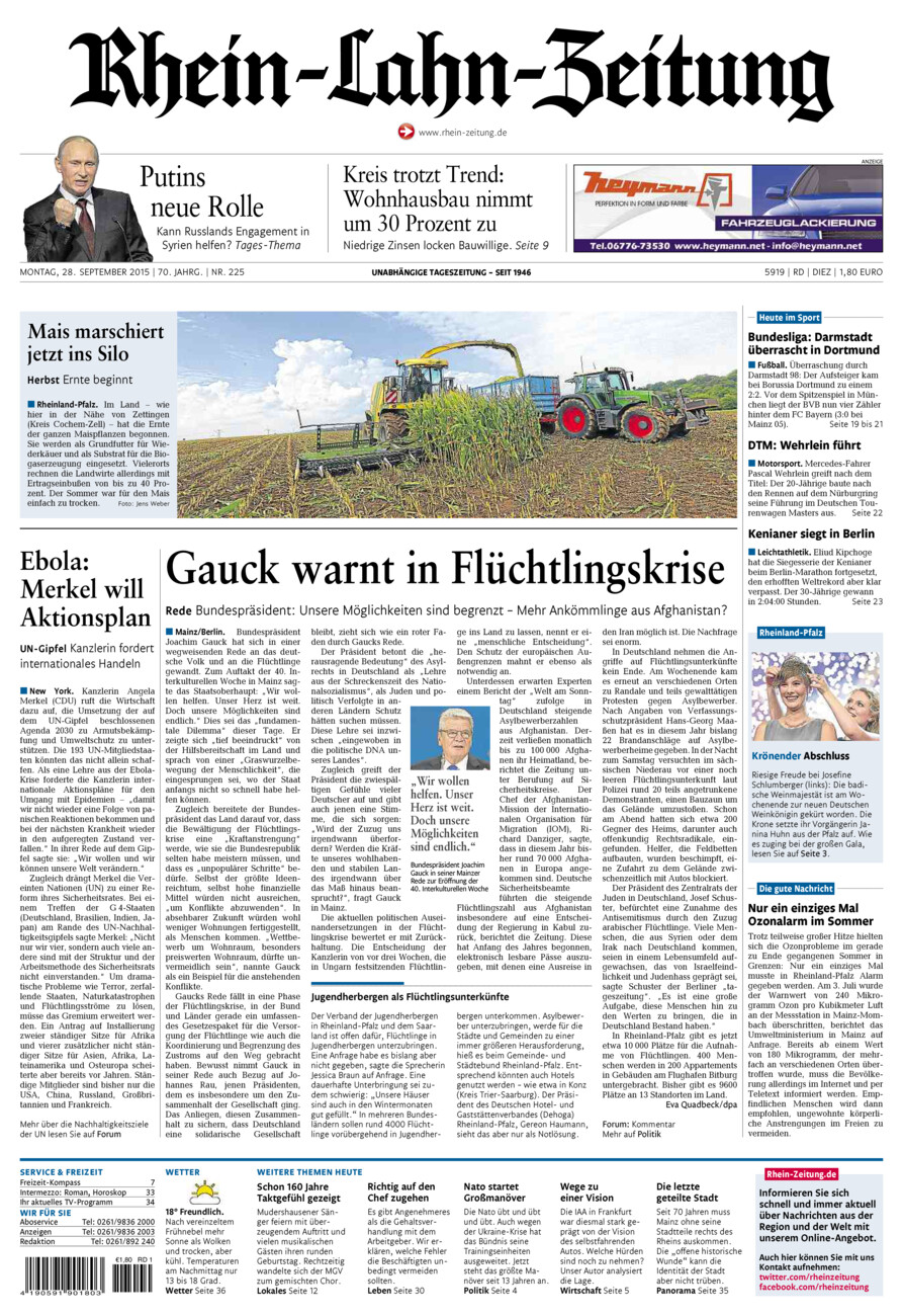 Rhein-Lahn-Zeitung Diez (Archiv) vom Montag, 28.09.2015