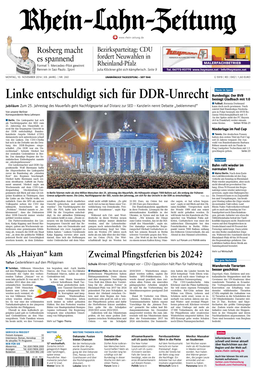 Rhein-Lahn-Zeitung Diez (Archiv) vom Montag, 10.11.2014