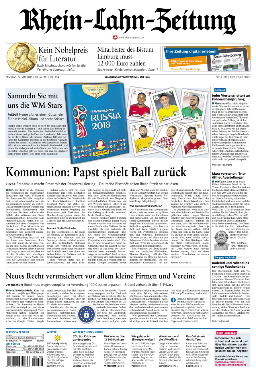 Rhein-Lahn-Zeitung Diez (Archiv) vom Samstag, 05.05.2018