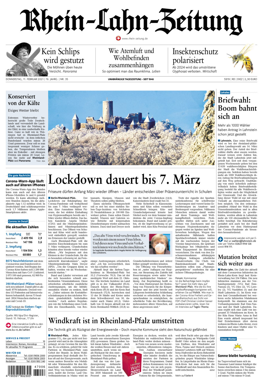 Rhein-Lahn-Zeitung Diez (Archiv) vom Donnerstag, 11.02.2021