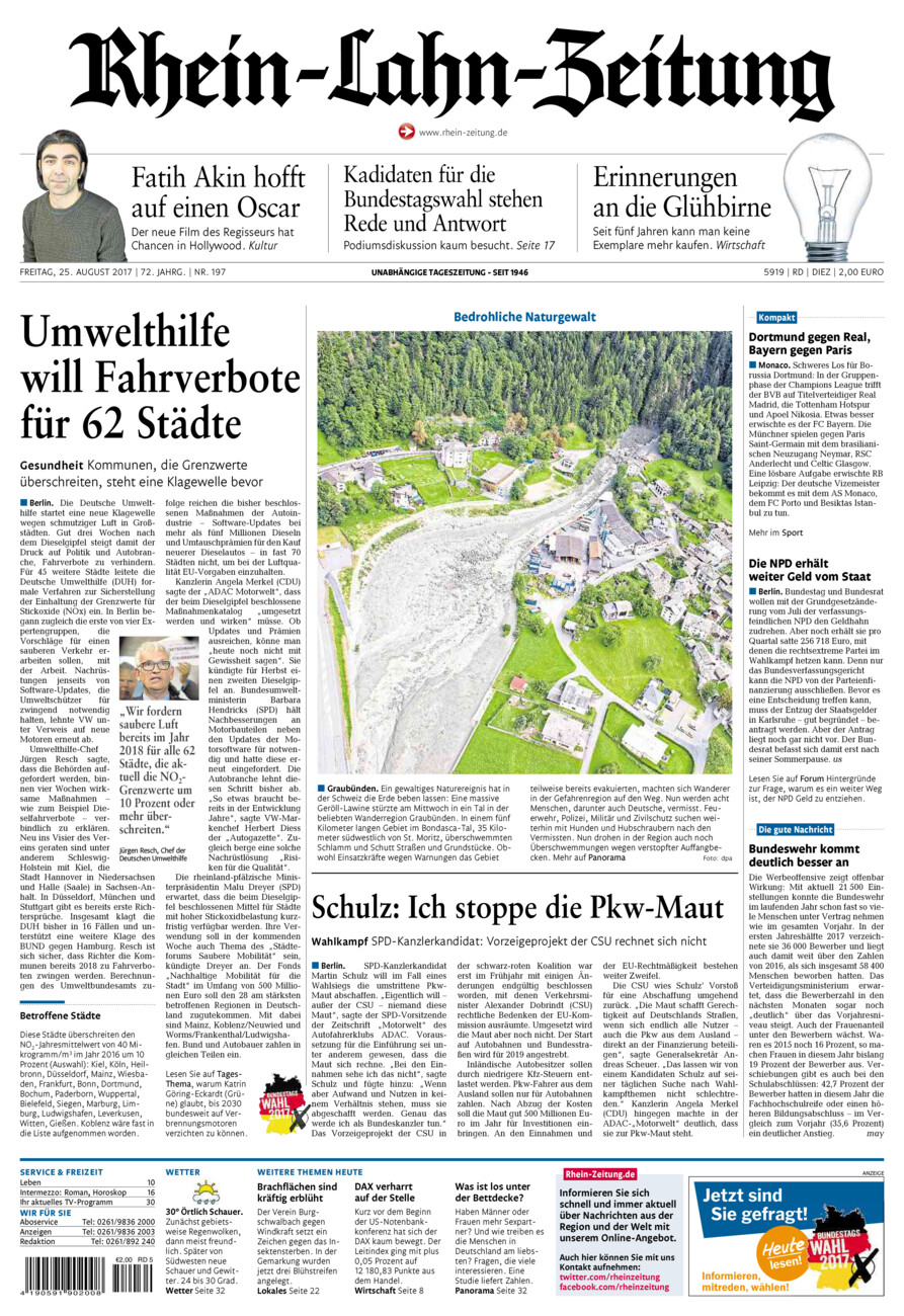 Rhein-Lahn-Zeitung Diez (Archiv) vom Freitag, 25.08.2017
