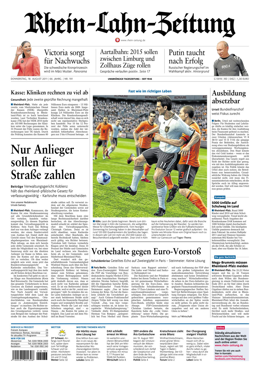 Rhein-Lahn-Zeitung Diez (Archiv) vom Donnerstag, 18.08.2011