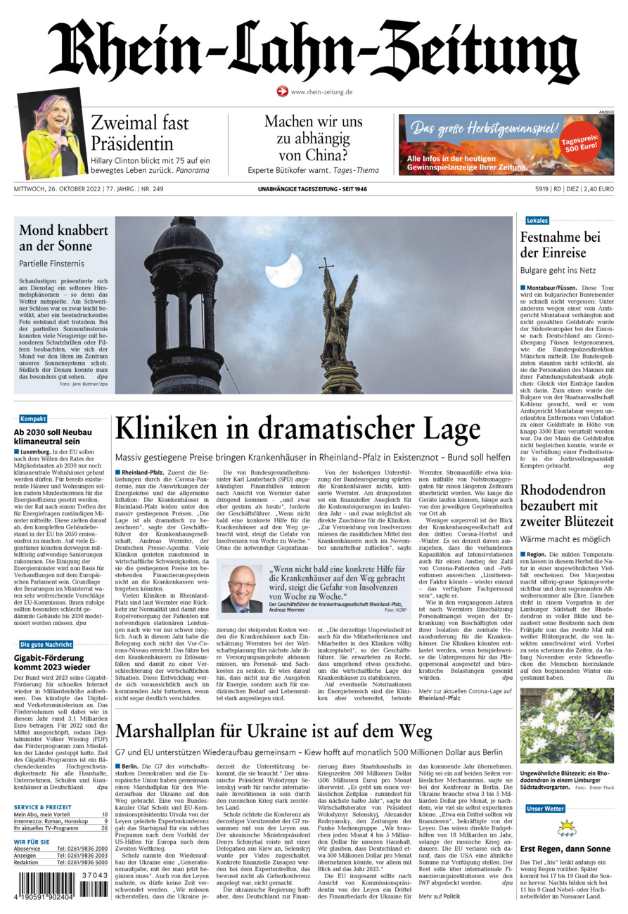 Rhein-Lahn-Zeitung Diez (Archiv) vom Mittwoch, 26.10.2022
