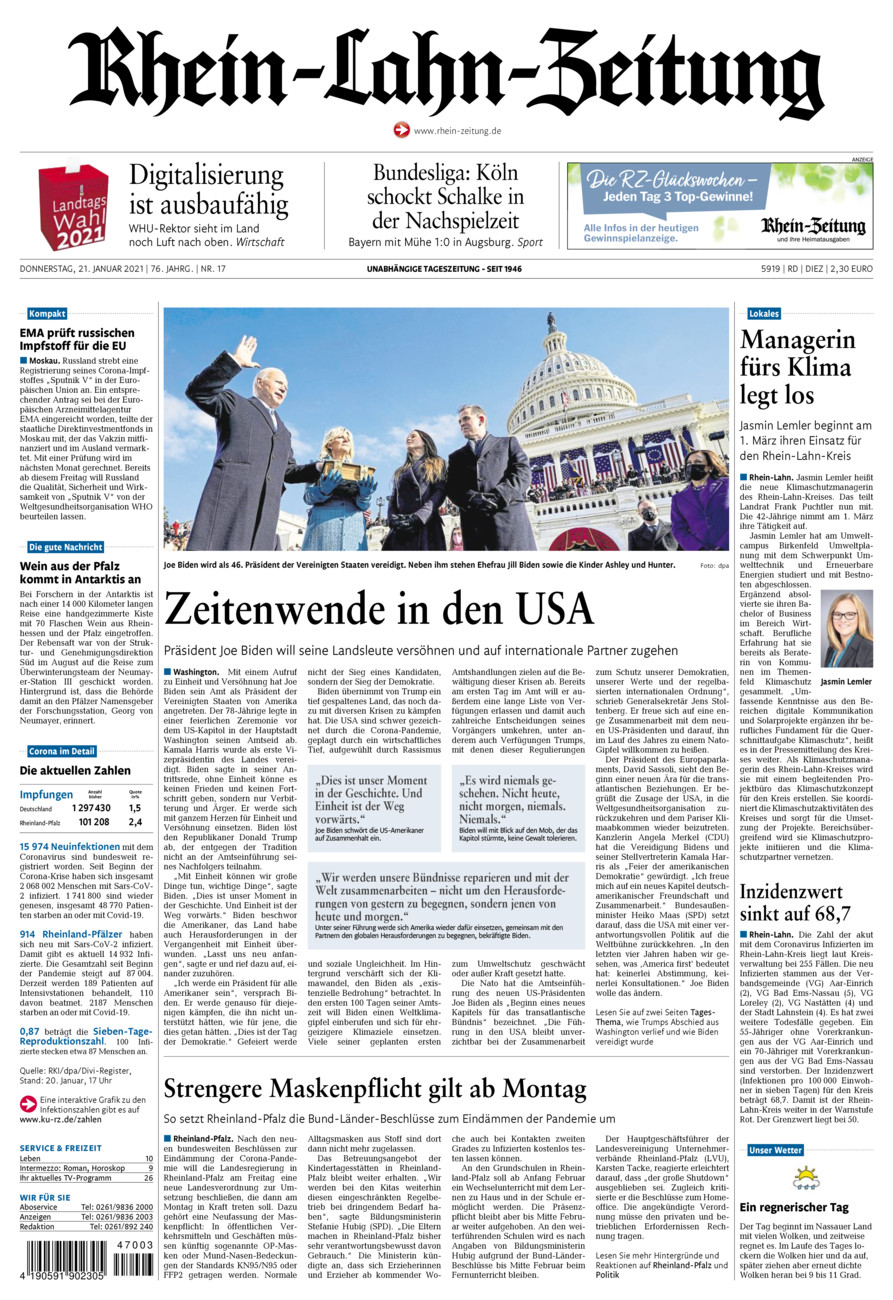 Rhein-Lahn-Zeitung Diez (Archiv) vom Donnerstag, 21.01.2021