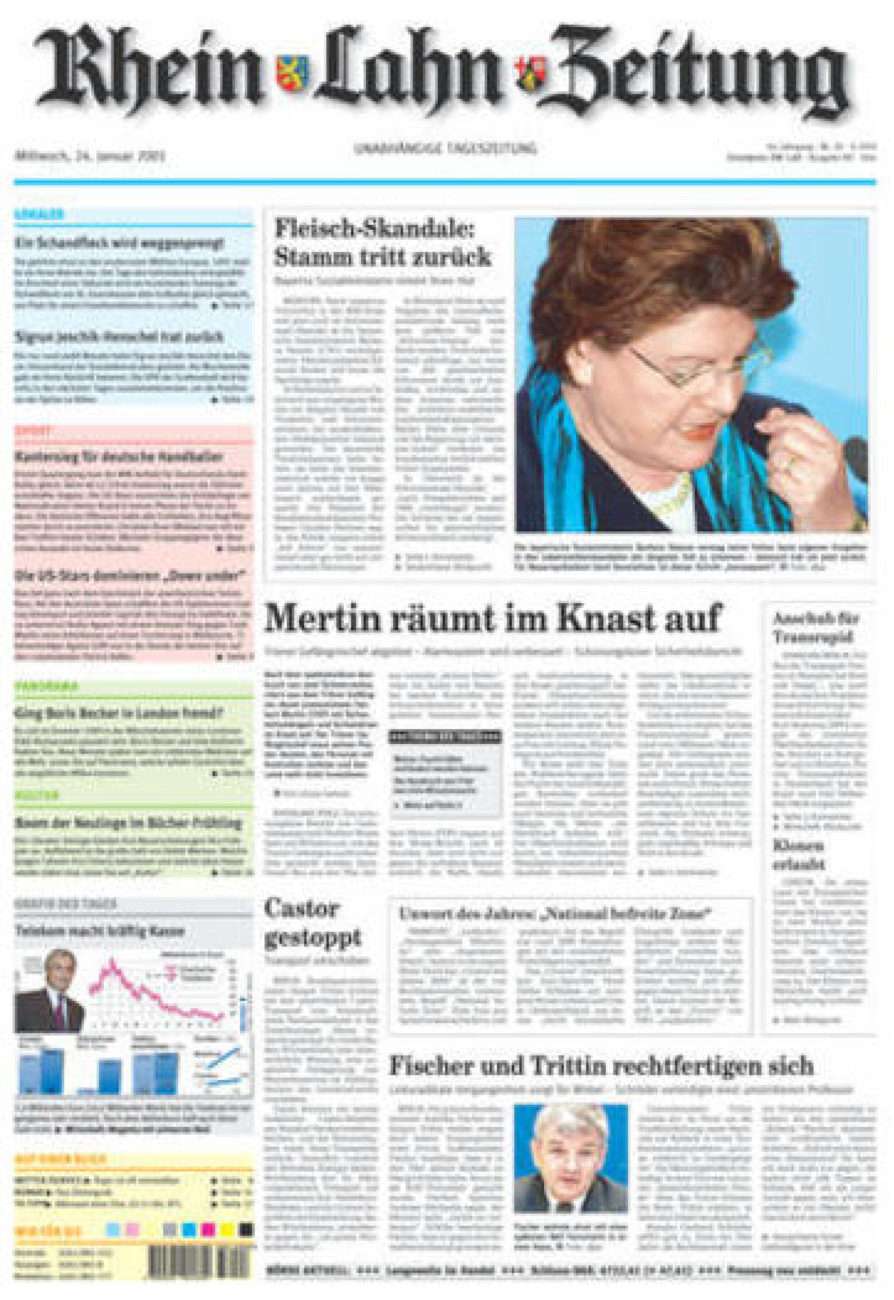 Rhein-Lahn-Zeitung Diez (Archiv) vom Mittwoch, 24.01.2001