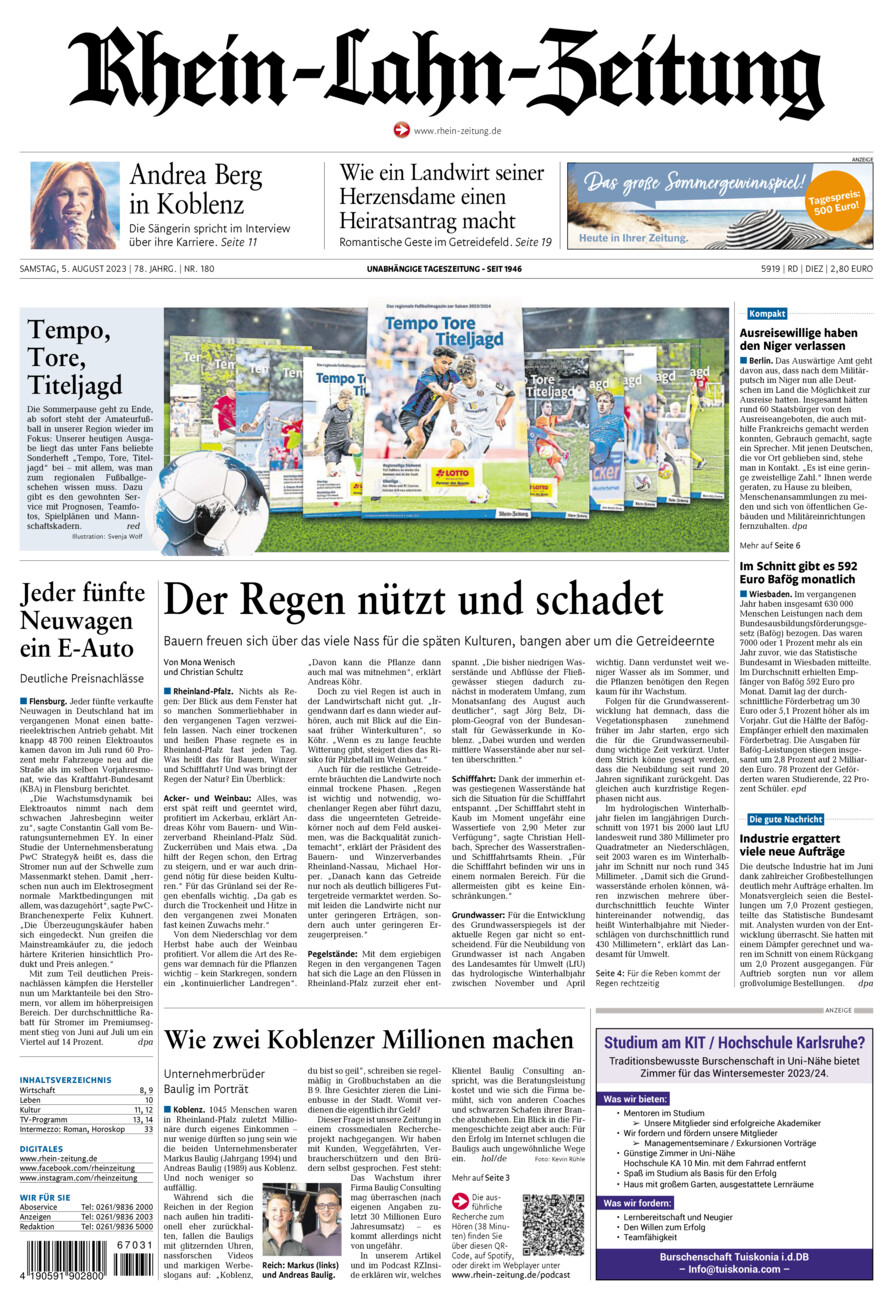 Rhein-Lahn-Zeitung Diez (Archiv) vom Samstag, 05.08.2023