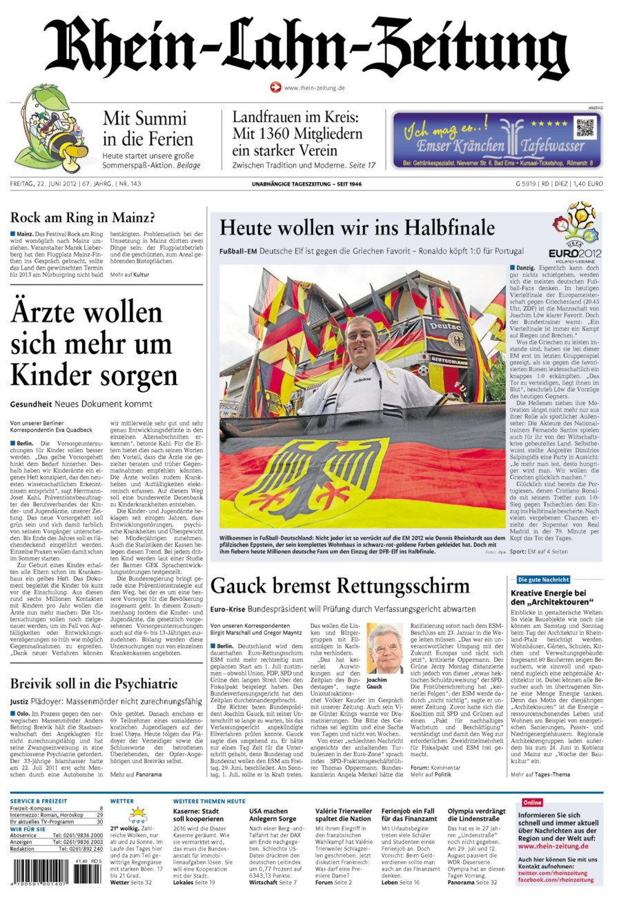 Rhein-Lahn-Zeitung Diez (Archiv) vom Freitag, 22.06.2012