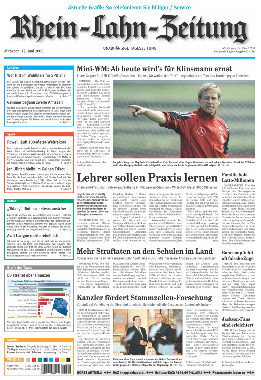 Rhein-Lahn-Zeitung Diez (Archiv) vom Mittwoch, 15.06.2005