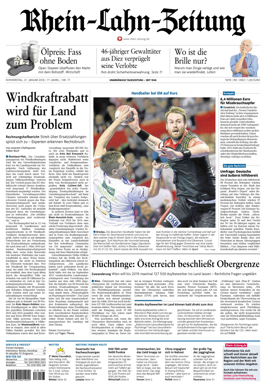 Rhein-Lahn-Zeitung Diez (Archiv) vom Donnerstag, 21.01.2016
