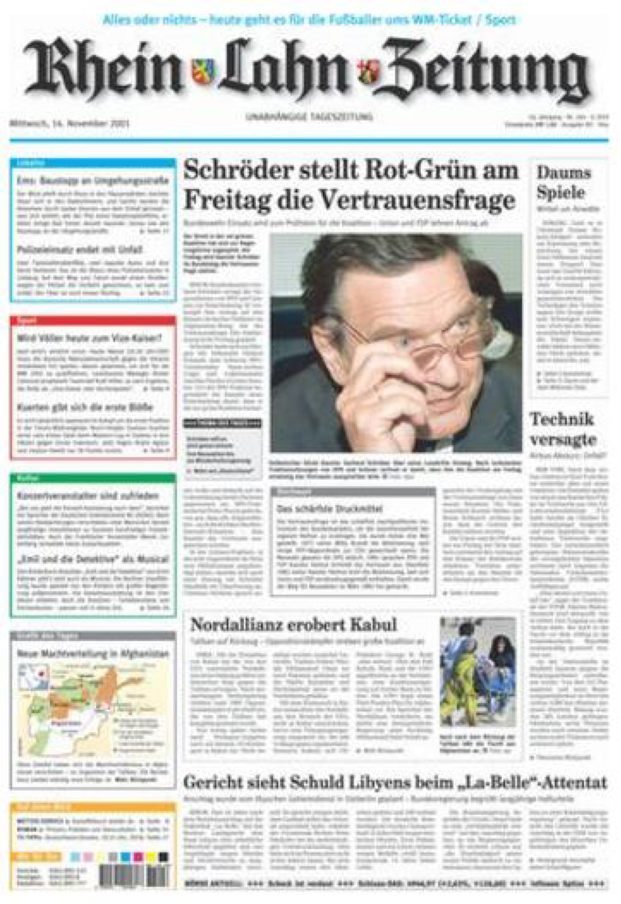 Rhein-Lahn-Zeitung Diez (Archiv) vom Mittwoch, 14.11.2001