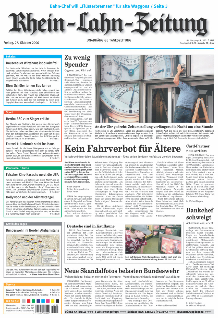 Rhein-Lahn-Zeitung Diez (Archiv) vom Freitag, 27.10.2006