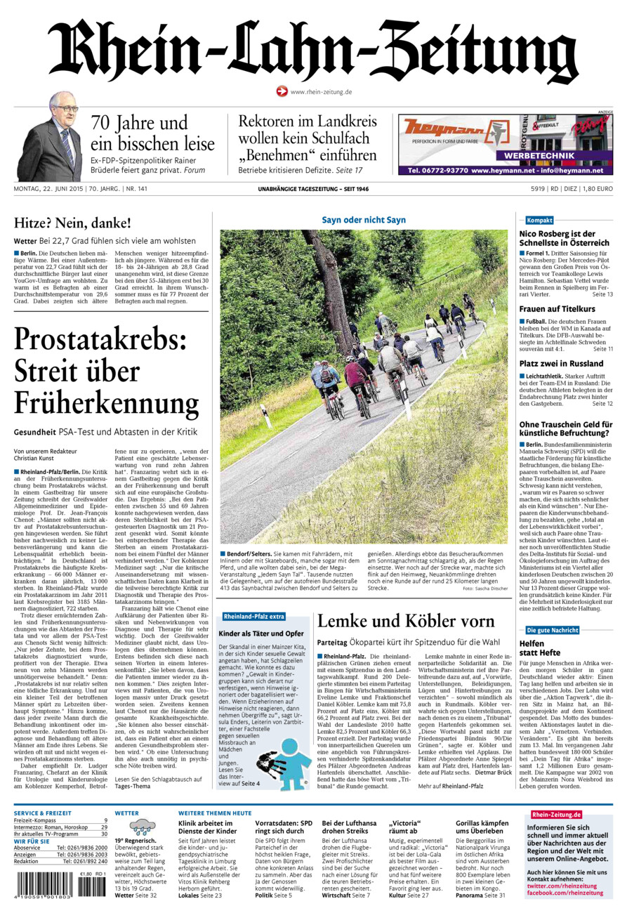 Rhein-Lahn-Zeitung Diez (Archiv) vom Montag, 22.06.2015