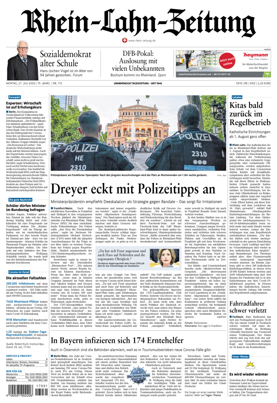 Rhein-Lahn-Zeitung Diez (Archiv) vom Montag, 27.07.2020