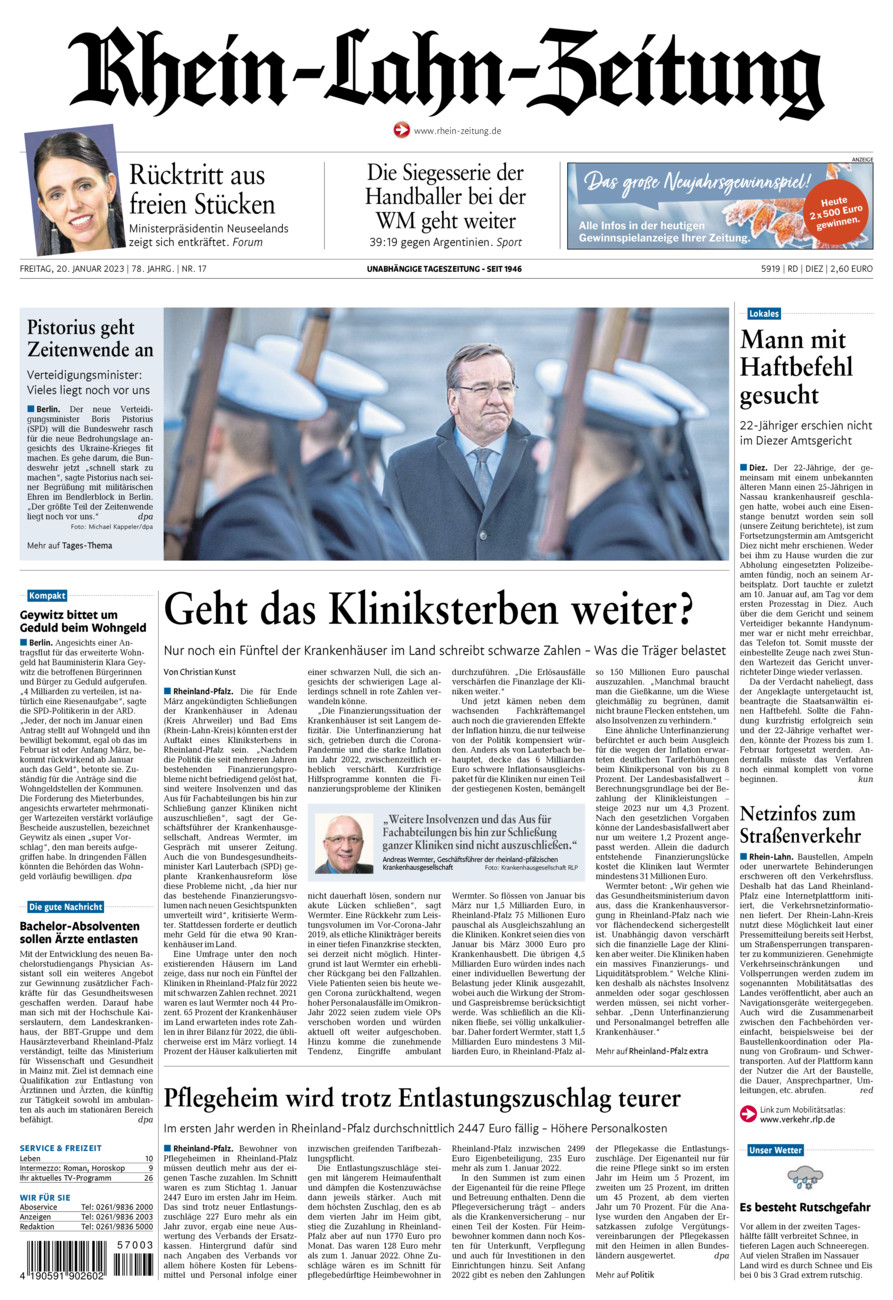 Rhein-Lahn-Zeitung Diez (Archiv) vom Freitag, 20.01.2023