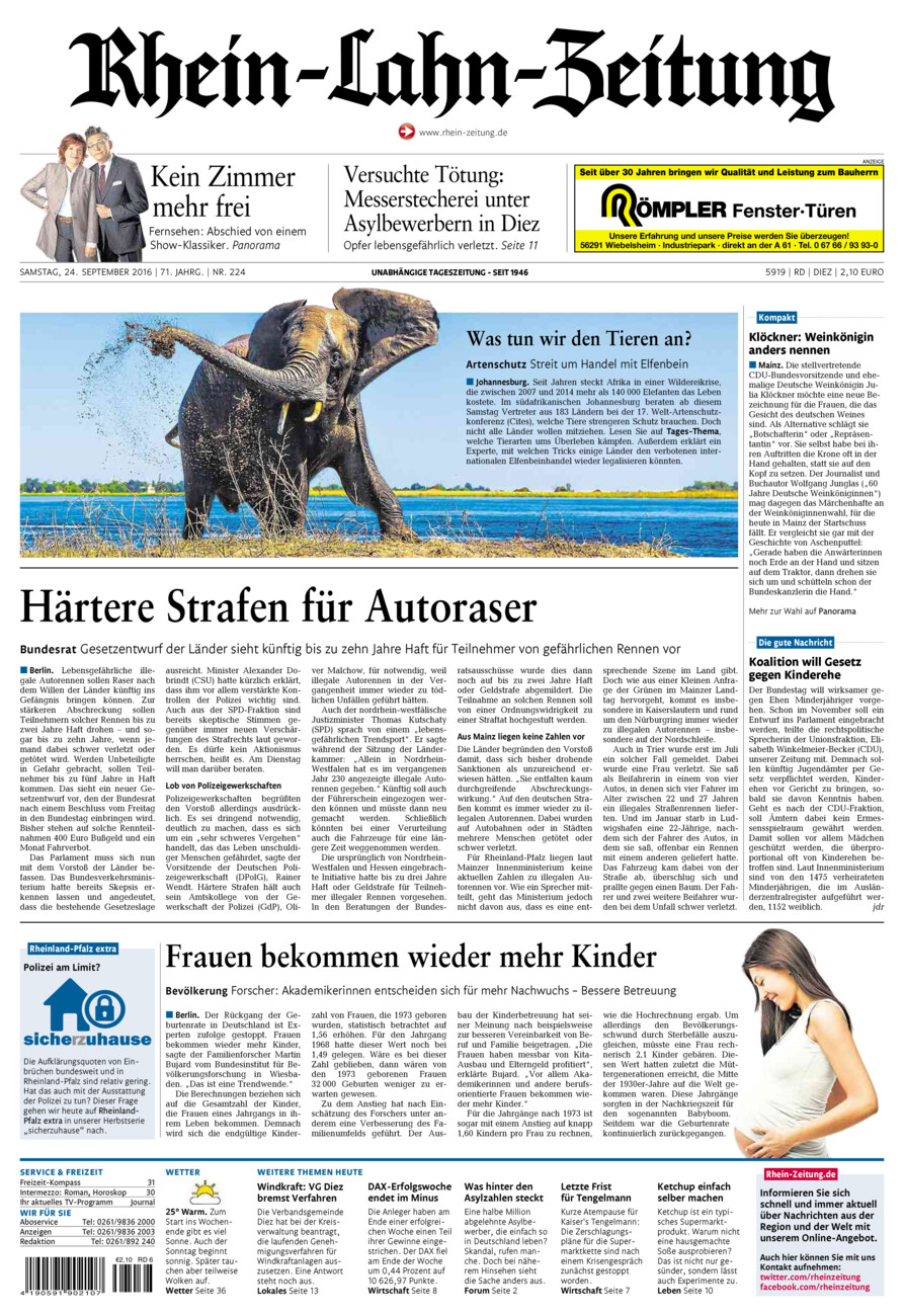 Rhein-Lahn-Zeitung Diez (Archiv) vom Samstag, 24.09.2016