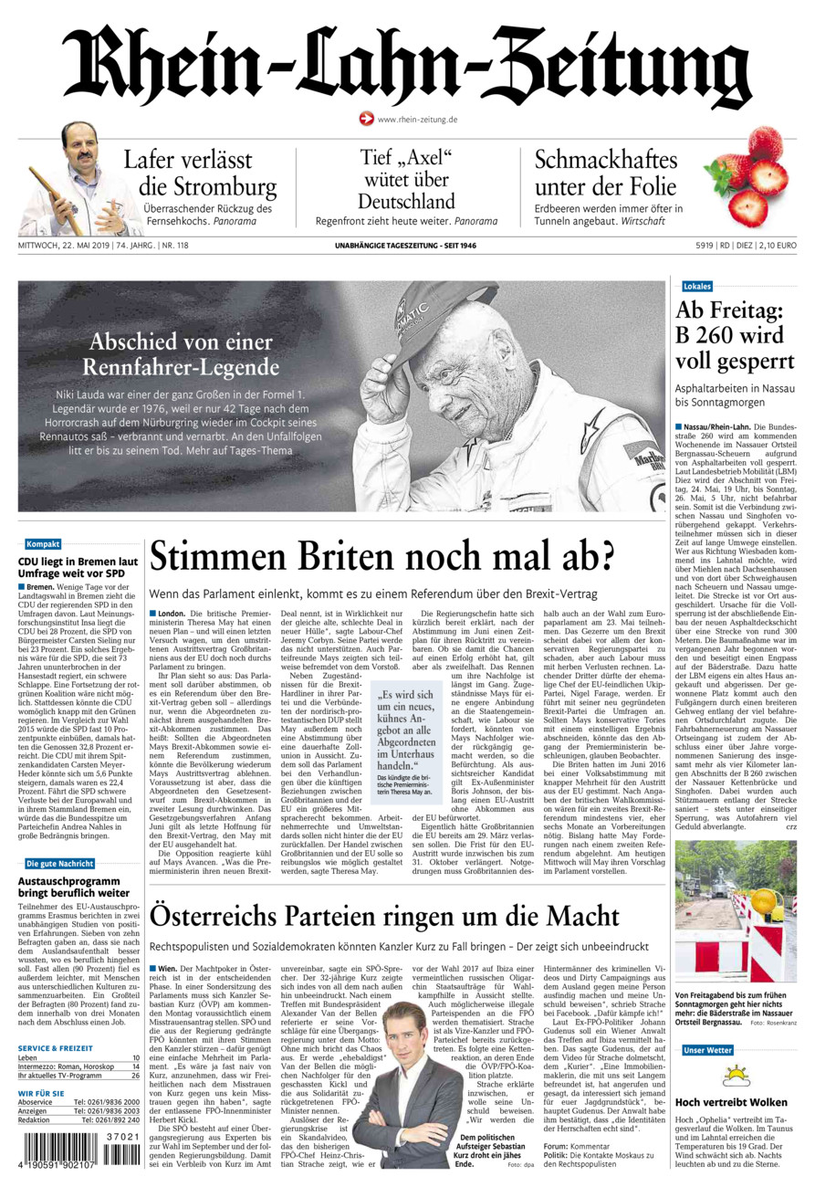 Rhein-Lahn-Zeitung Diez (Archiv) vom Mittwoch, 22.05.2019