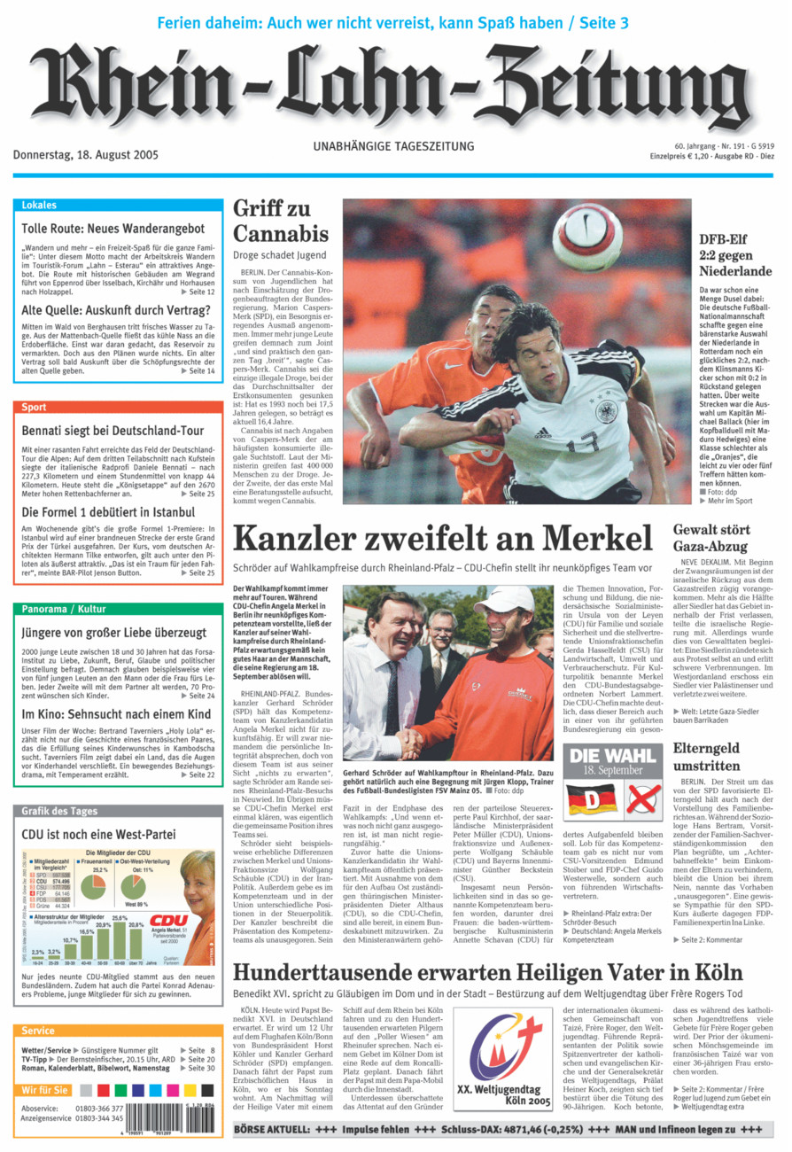 Rhein-Lahn-Zeitung Diez (Archiv) vom Donnerstag, 18.08.2005
