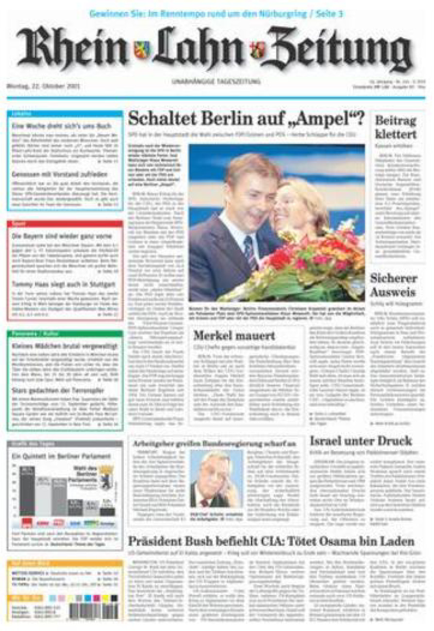 Rhein-Lahn-Zeitung Diez (Archiv) vom Montag, 22.10.2001